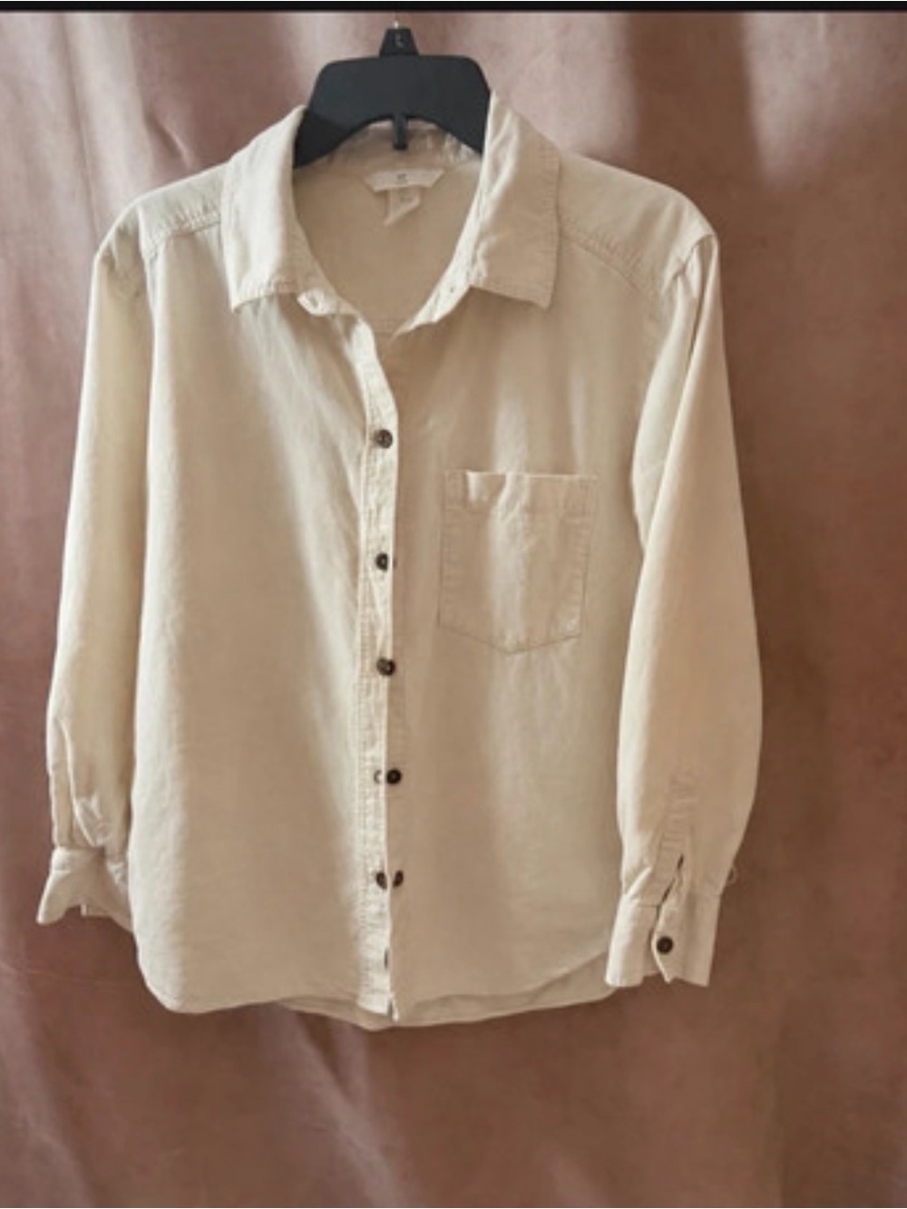 H&M Cream Ribbed Button-Down Women's Shirt